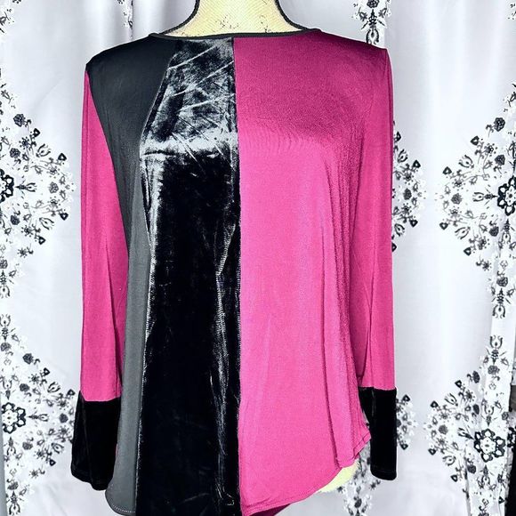 Alfani Elements Long Sleeve Tunic Top Maroon and Black NWT Size PL - Picture 2 of 4